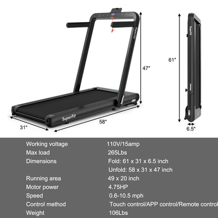 4.75HP 2 In 1 Folding Treadmill with Remote APP Control