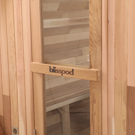 Blisspod, Prague, Canadian Red Cedar Outdoor Steam Barell Sauna, 2-4 / 4-6 persons with Full Glass Back & 2 front Porch seats