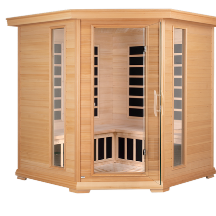 Blisspod, Vienna, Corner Spacious Far Infrared Sauna Canadian Hemlock Ultra Low EMF, 12 Heaters, 4-5 Persons