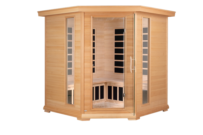 Blisspod, Vienna, Corner Spacious Far Infrared Sauna Canadian Hemlock Ultra Low EMF, 12 Heaters, 4-5 Persons