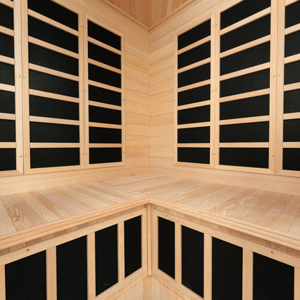 Blisspod, Vienna, Corner Spacious Far Infrared Sauna Canadian Hemlock Ultra Low EMF, 12 Heaters, 4-5 Persons